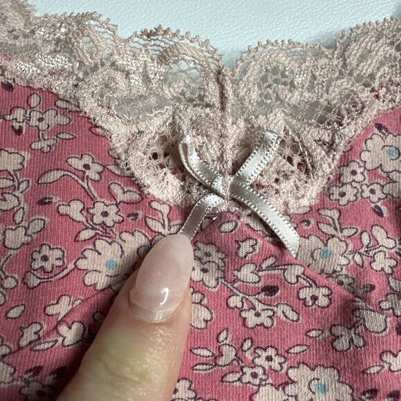 Uniqlo Pink Ditsy Floral Lace Trim Cami Tank Top Coquette Retro Y2K Bow Small - Picture 7 of 10